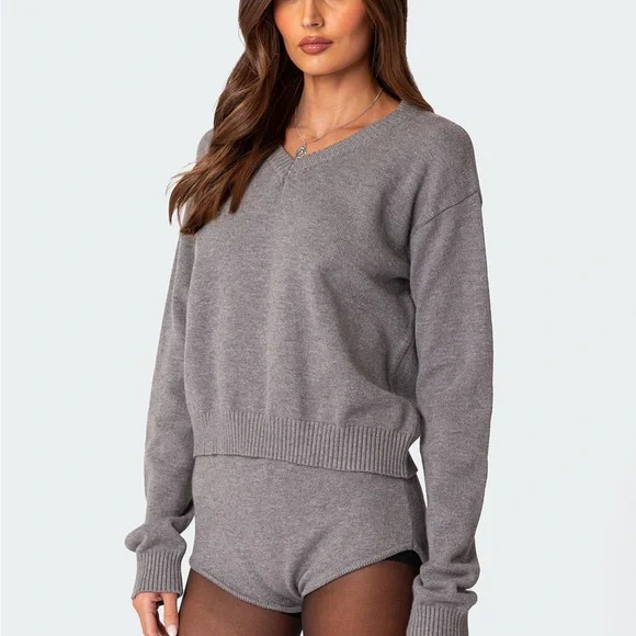 Edikted Gray Knit Micro Shorts - Picture 3 of 4